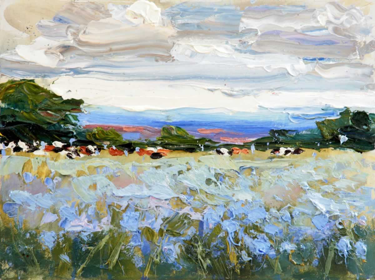 Cows in chicory, July  30.5 x 40.5 cm