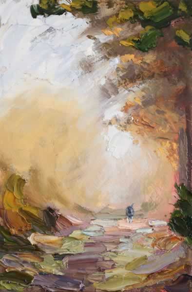 Walking the dog, early morning  24 x 16 in